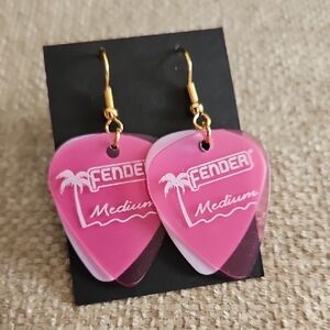 Fender Pink Layered Guitar Pick Dangle Earrings